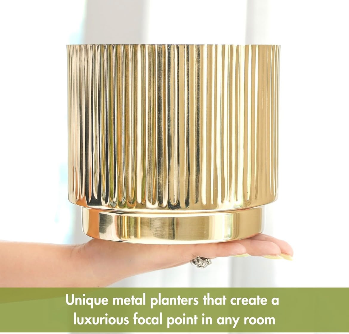 Glossy Gold Fluted Metal Planter Pot AH-129 Moradabad